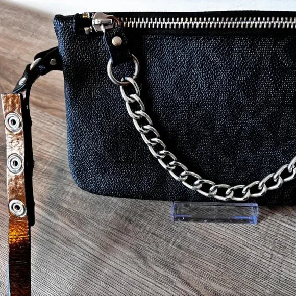 Michael Kors Signature Black Fanny Pack Belt Bag w/Silver-tone Chain - Picture 6 of 8